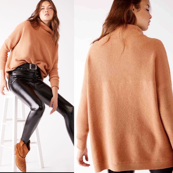 Free People Taupe Ottoman Slouchy Tunic‎ Sweater Dress Size Large Knit Bohemian - Picture 2 of 13